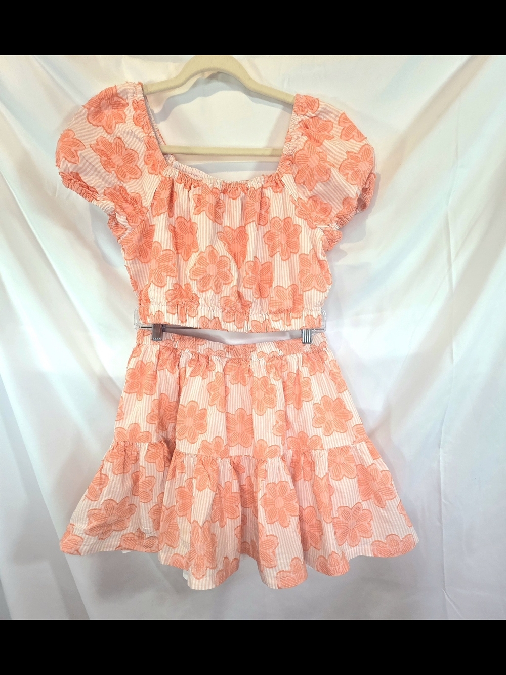 Happily Grey Kids Girls 2pc Coquette Set Puff Short Sleeve Flare Skirt Size M